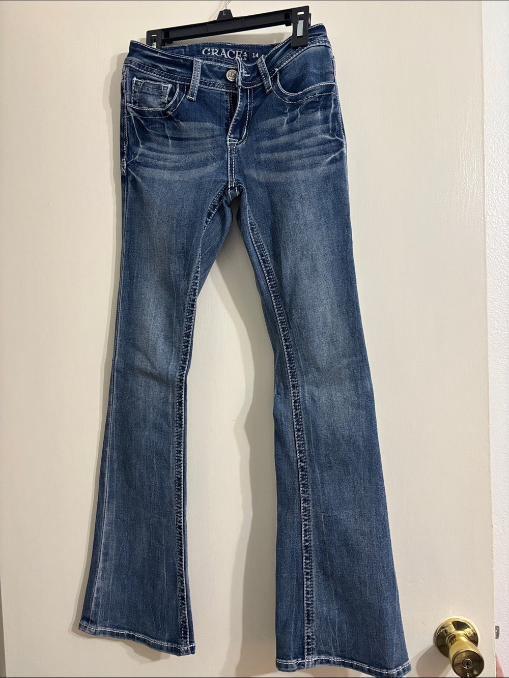 Grace in LA Medium Blue Flared Jeans